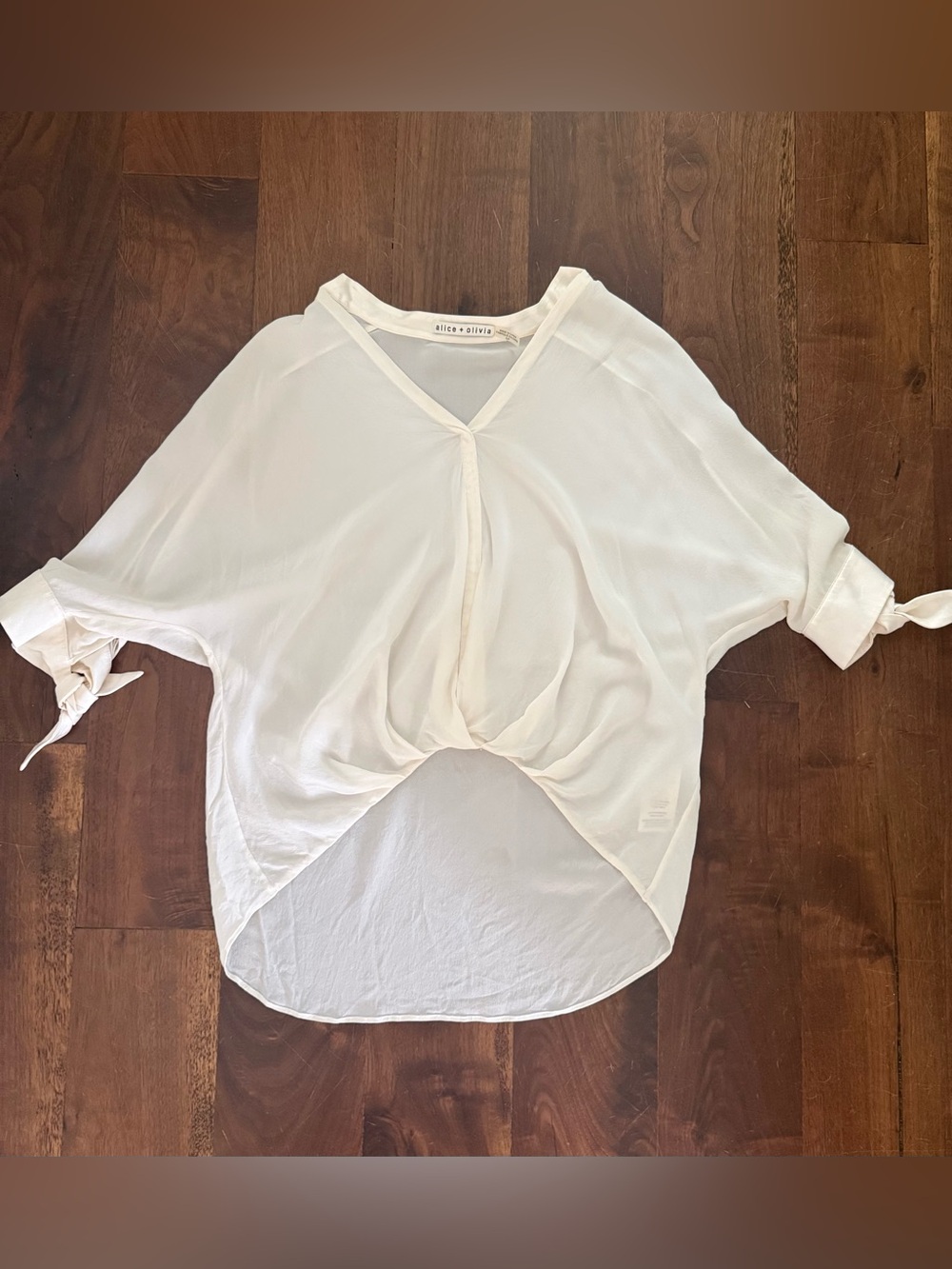 Alice + Olivia White V‑Neck Twist Front Blouse